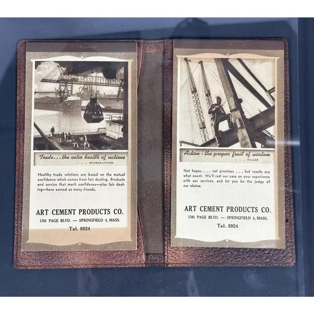 Vintage 1946 Mission Leather Wallet Day Planner By‎ Brown & Bigelow Art Cement